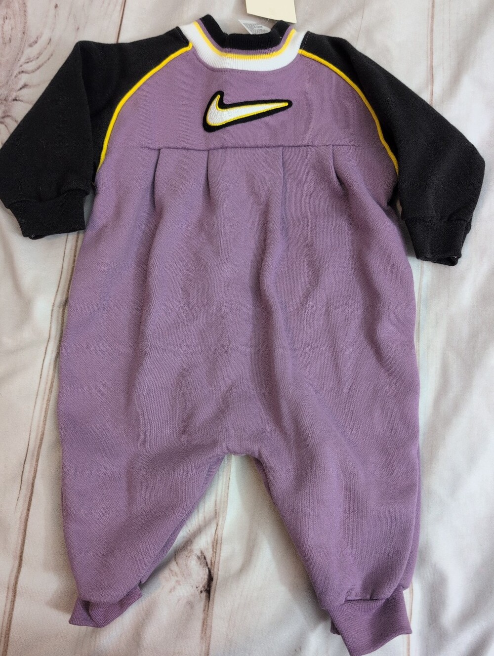 Vintage Nike Baby Romper 12M NWT Purple Black Yellow Embroidered Swoosh Y2K 90s